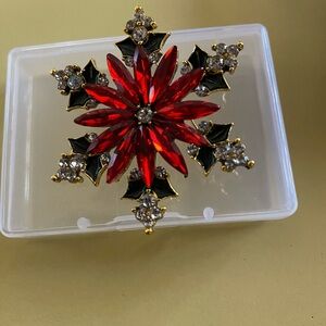 Red Crystal Poinsettia Snowflake Brooch